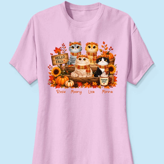 Fall Season Cats Sitting - Personalized Shirt - Trendy Fall Tee for Cat Moms, Cat Lovers