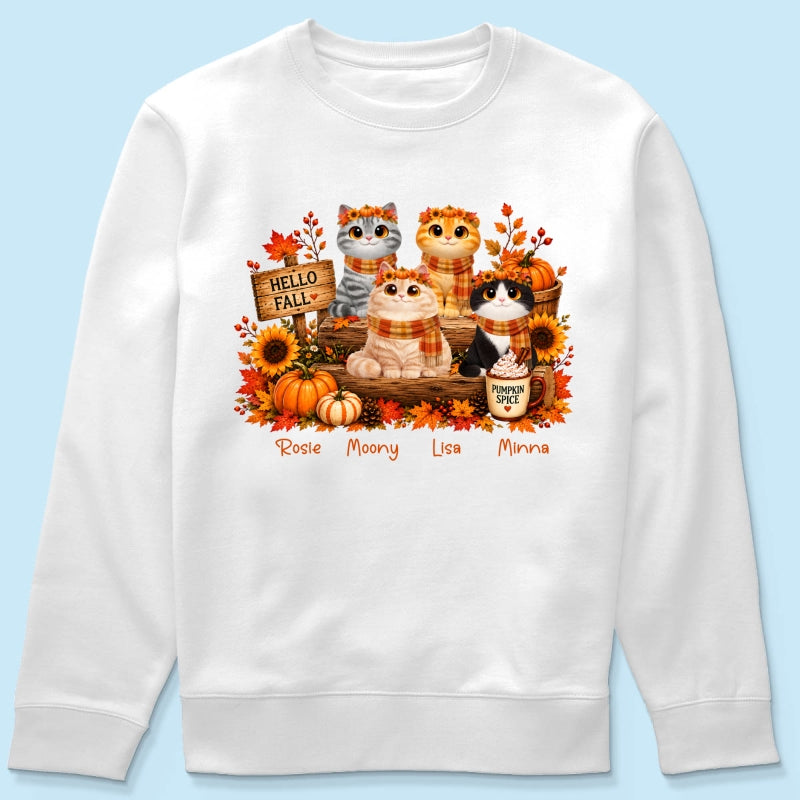 Fall Season Cats Sitting - Personalized Shirt - Trendy Fall Tee for Cat Moms, Cat Lovers