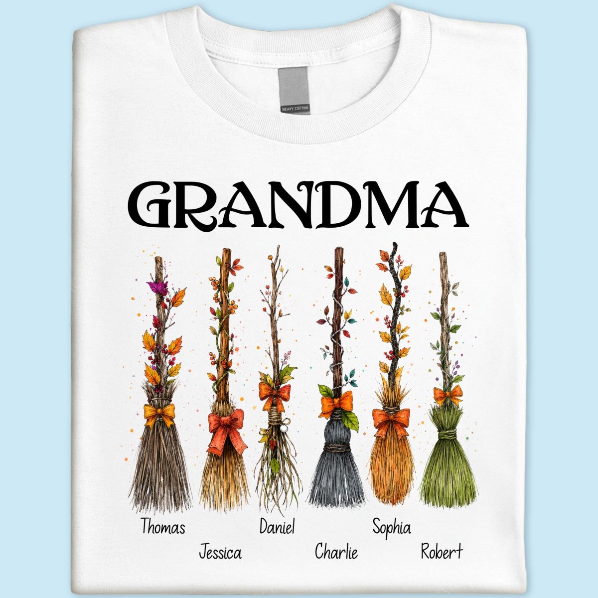 Grandma Witch Beautiful Broomsticks Custom Grandkids Names - Personalized Shirt - Halloween Gift For Grandma