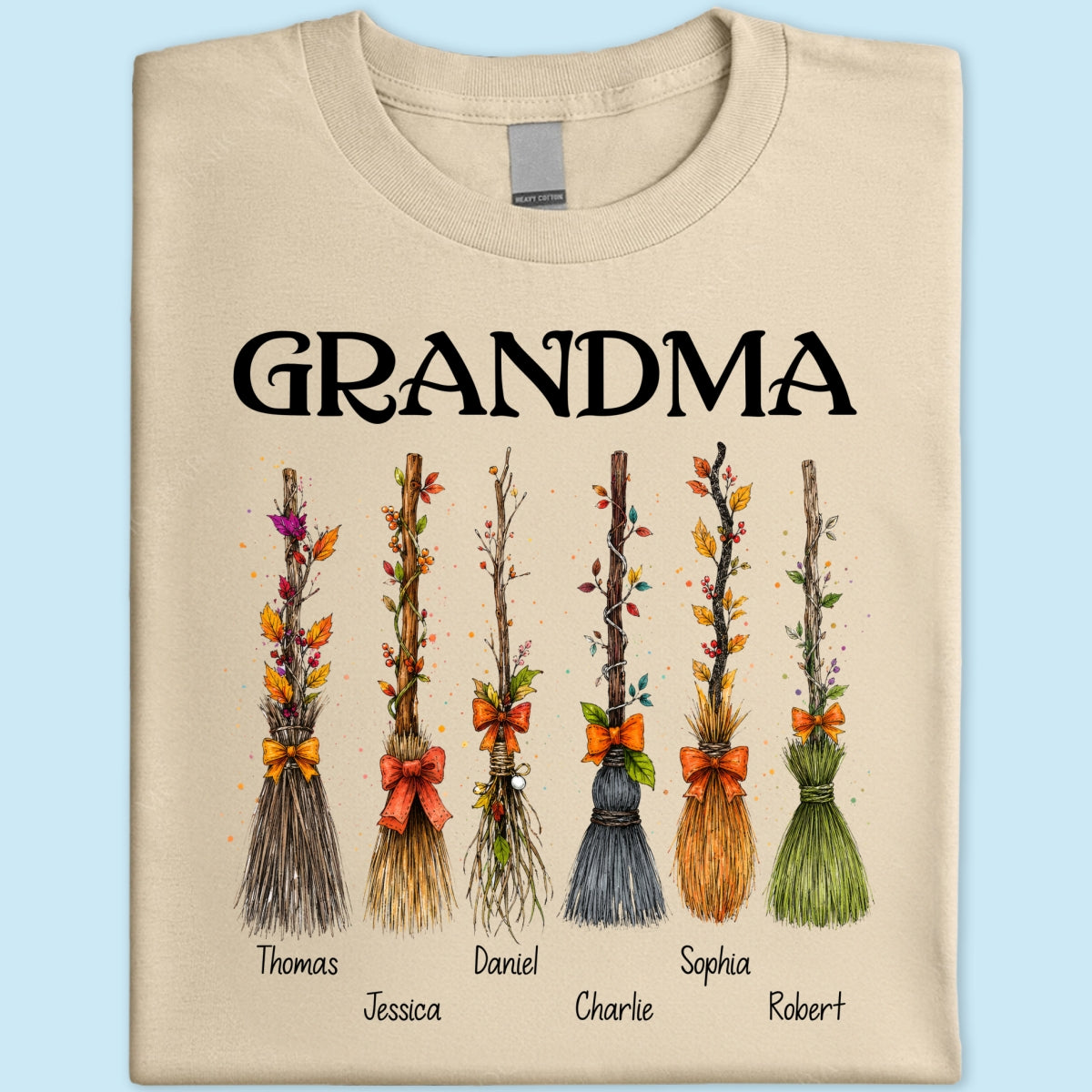Grandma Witch Beautiful Broomsticks Custom Grandkids Names - Personalized Shirt - Halloween Gift For Grandma