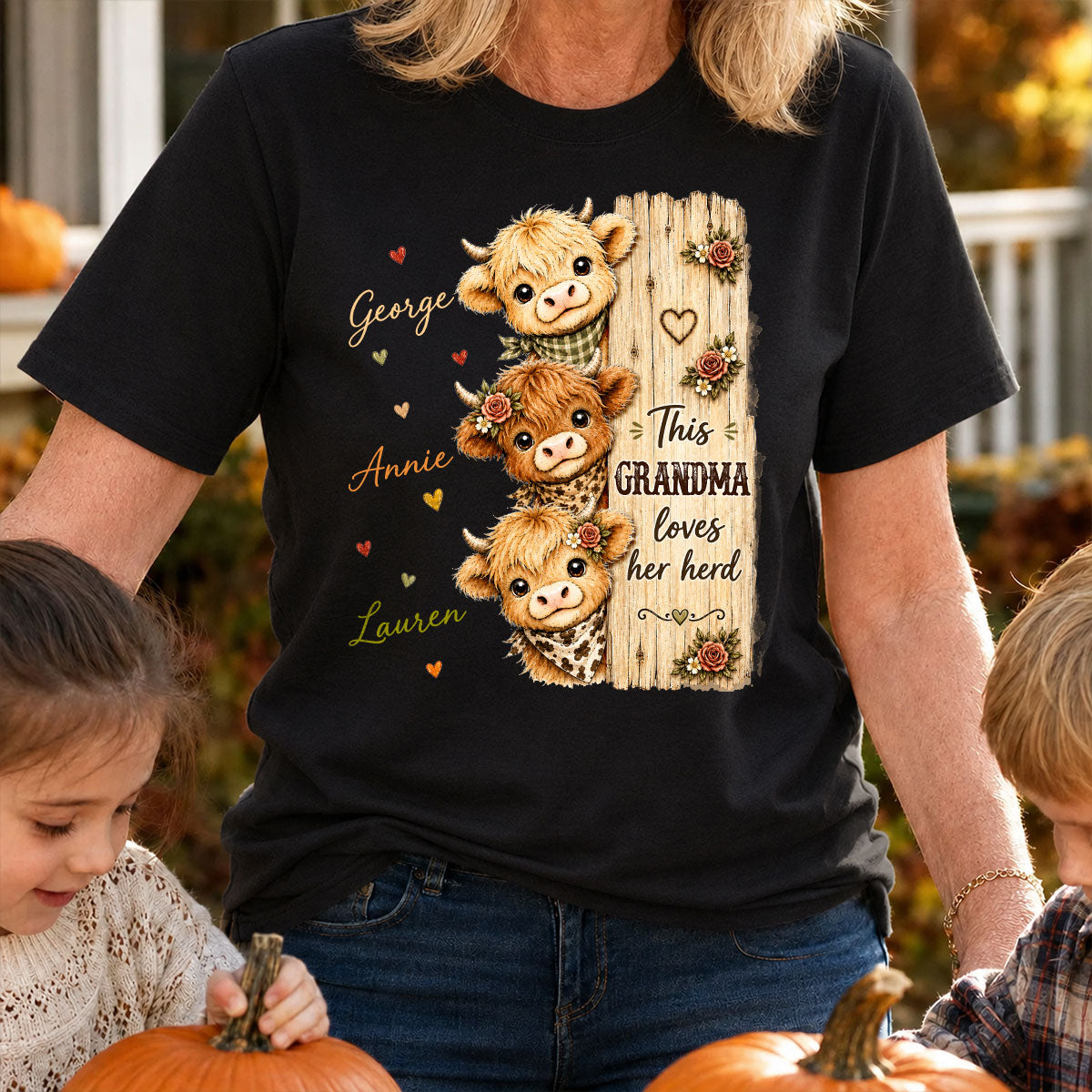 This Grandma Loves Her Herd Highland Cow - Personalized Shirt - Trendy Cozy Fall Shirt for Grandma