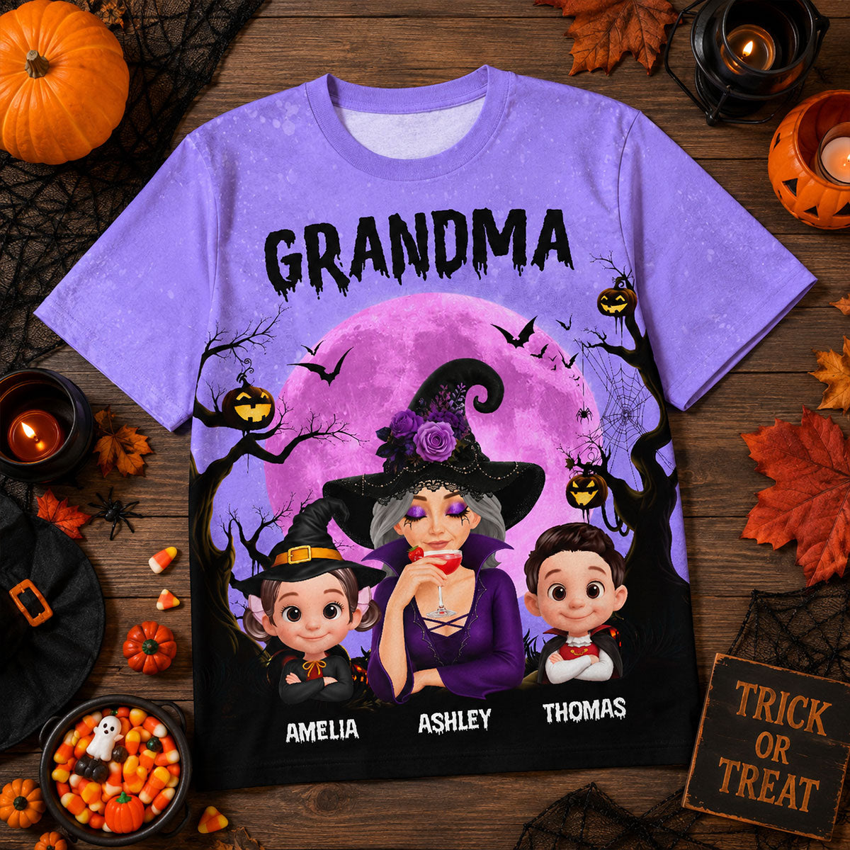 Halloween Theme Grandma Witch Grandkids - Personalized Shirt - Halloween Gift For Grandma