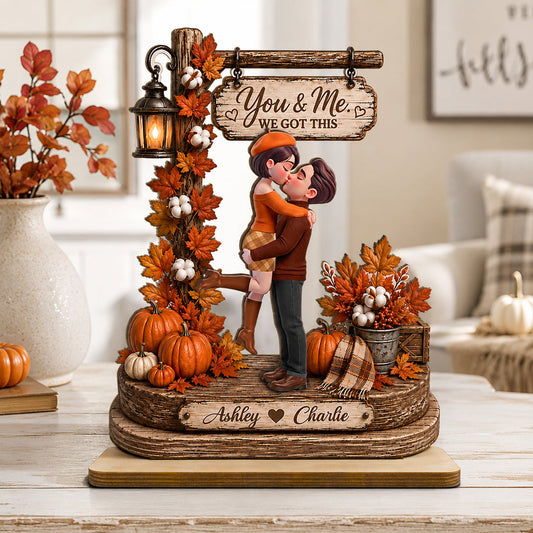 Couple Sitting On Rocking Chair Fall Season - Personalized 2-Layered Wooden Plaque - Fall Season Decor Gift, Gift For Couple