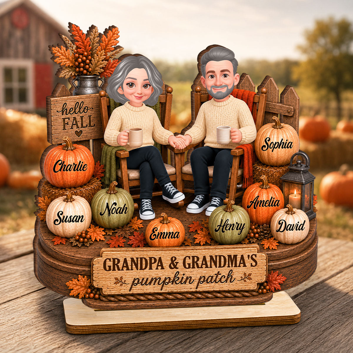 Grandpa & Grandma's Pumpkin Patch - Personalized 2-Layered Wooden Plaque - Cozy Fall Decor for Grandparents