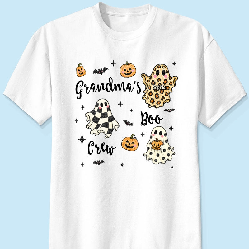 Grandma's Boo Crew Checkered Leopard Polka Dot Ghosts - Personalized Shirt - Perfect Halloween Costume for Grandma