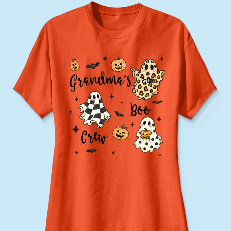 Grandma's Boo Crew Checkered Leopard Polka Dot Ghosts - Personalized Shirt - Perfect Halloween Costume for Grandma
