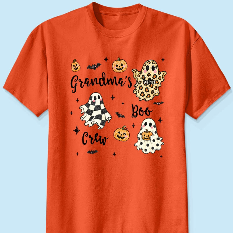 Grandma's Boo Crew Checkered Leopard Polka Dot Ghosts - Personalized Shirt - Perfect Halloween Costume for Grandma