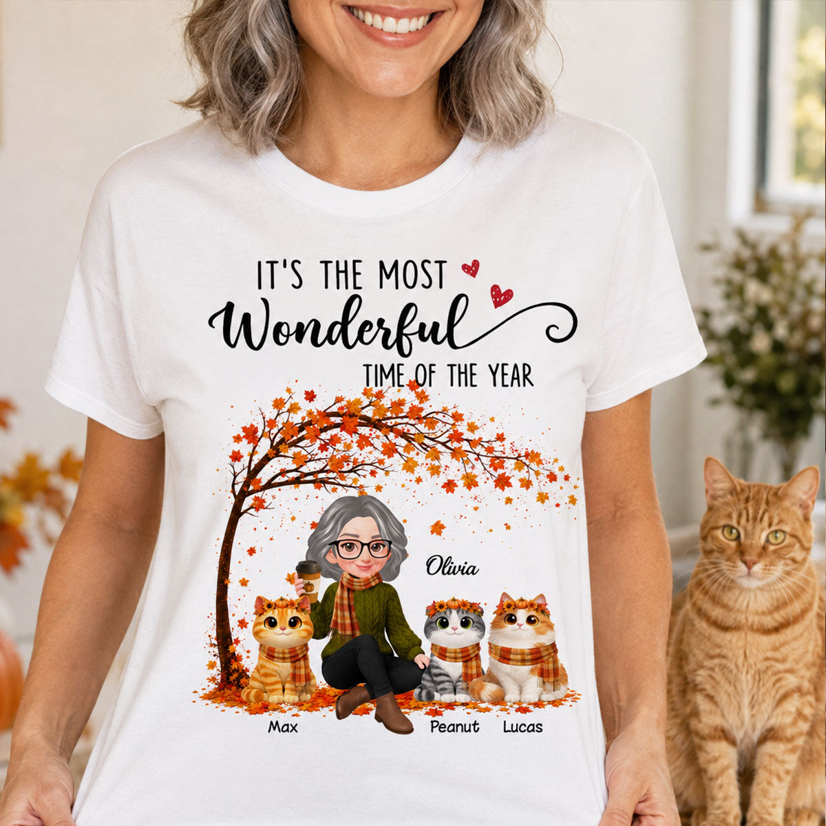 Most Wonderful Time of the Year Cute Cats - Personalized Shirt - Trendy Fall Tee for Cat Moms