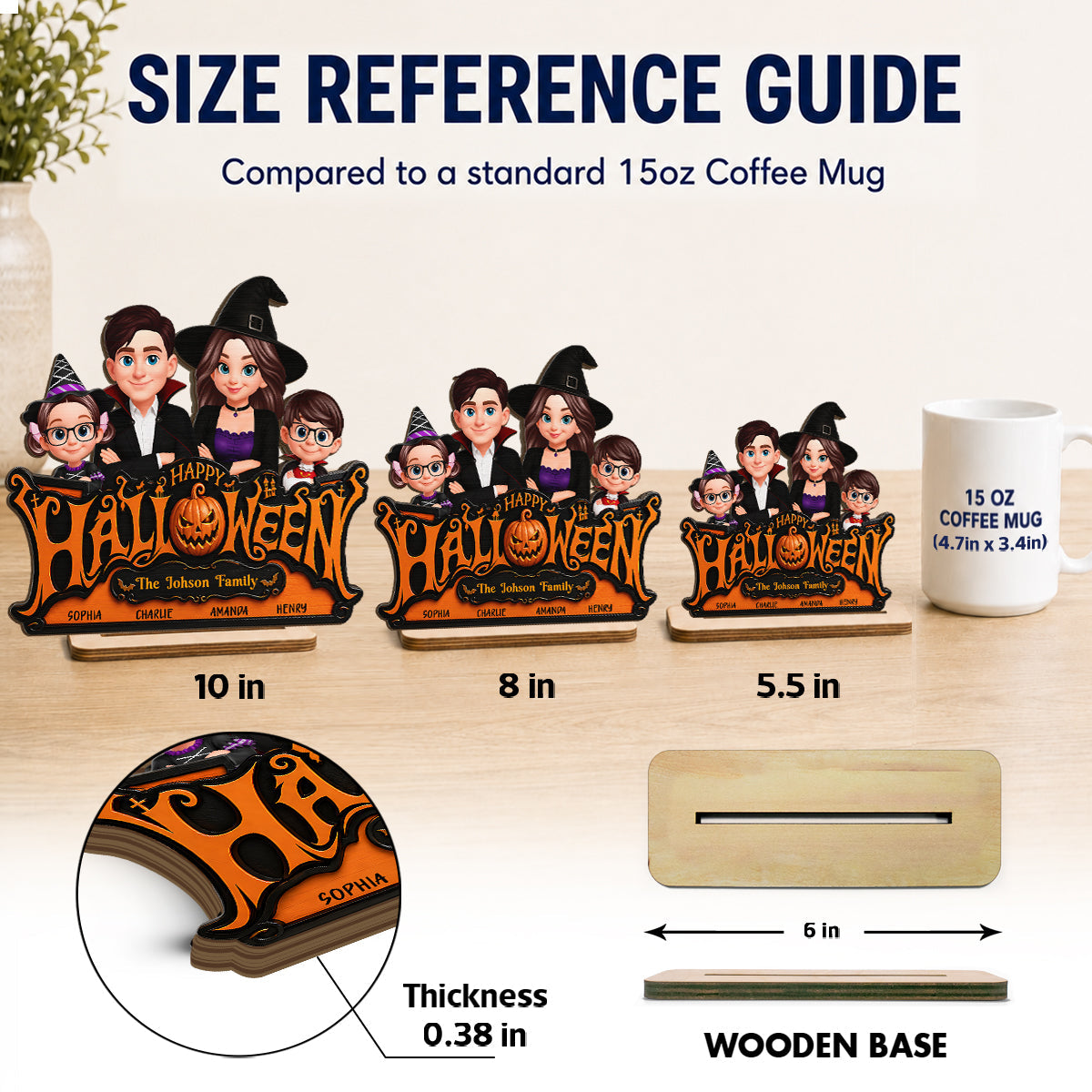 Happy Halloween Jack O Lantern Family - Personalized 2-Layered Wooden Plaque - Trendy Fall Halloween Decor