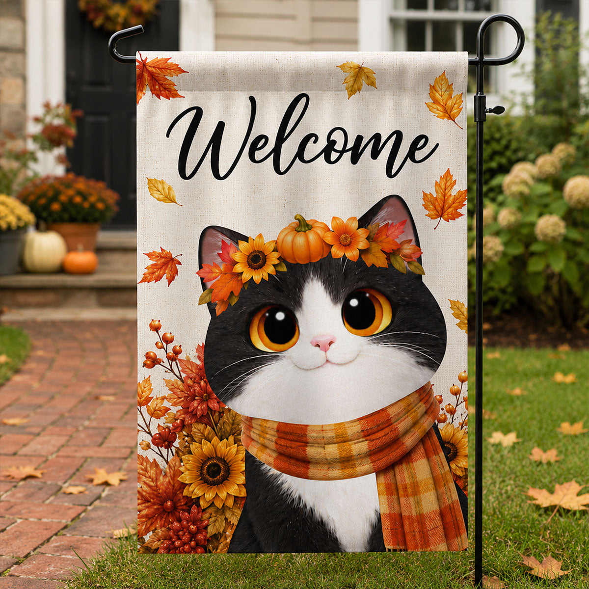 Cute Cats Welcome - Personalized Garden Flag - Cozy Fall Decor for Cat Lovers