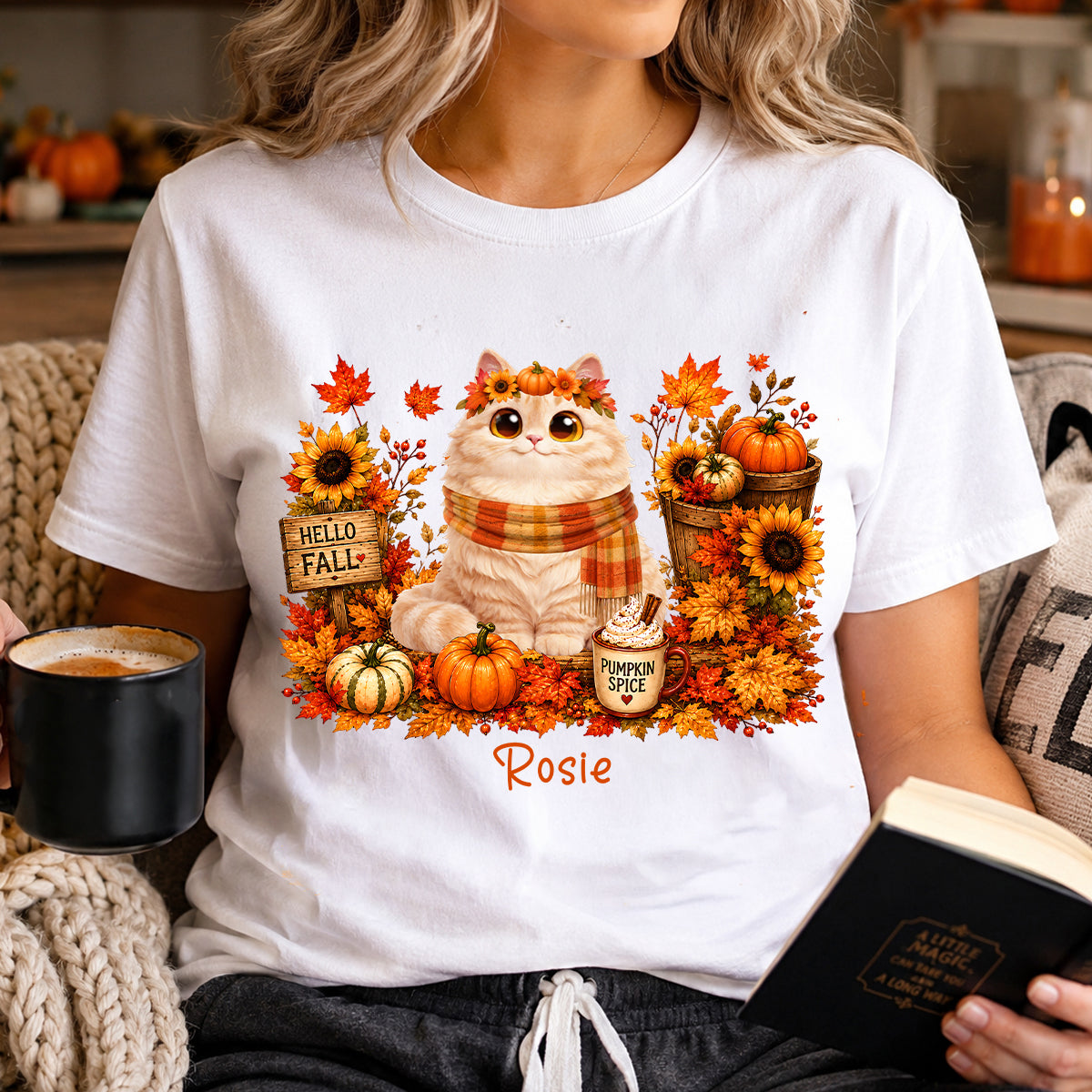 Fall Season Cats Sitting - Personalized Shirt - Trendy Fall Tee for Cat Moms, Cat Lovers