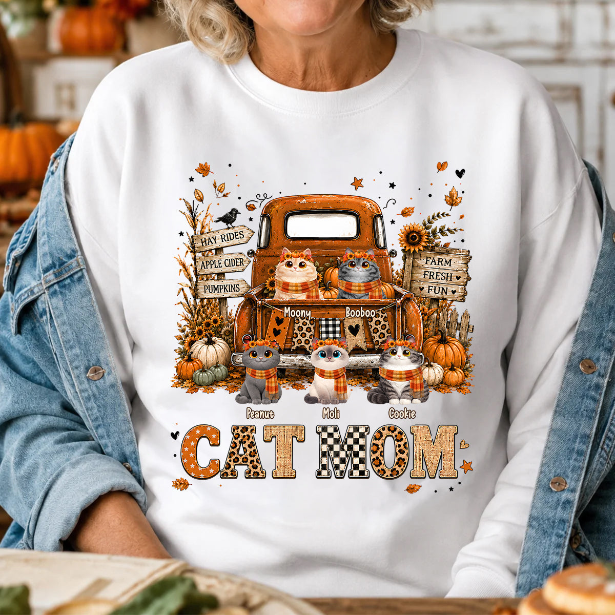 Cat Mom Fall Pickup Truck - Personalized Shirt - Fall Season Gift, Gift For Cat Lovers