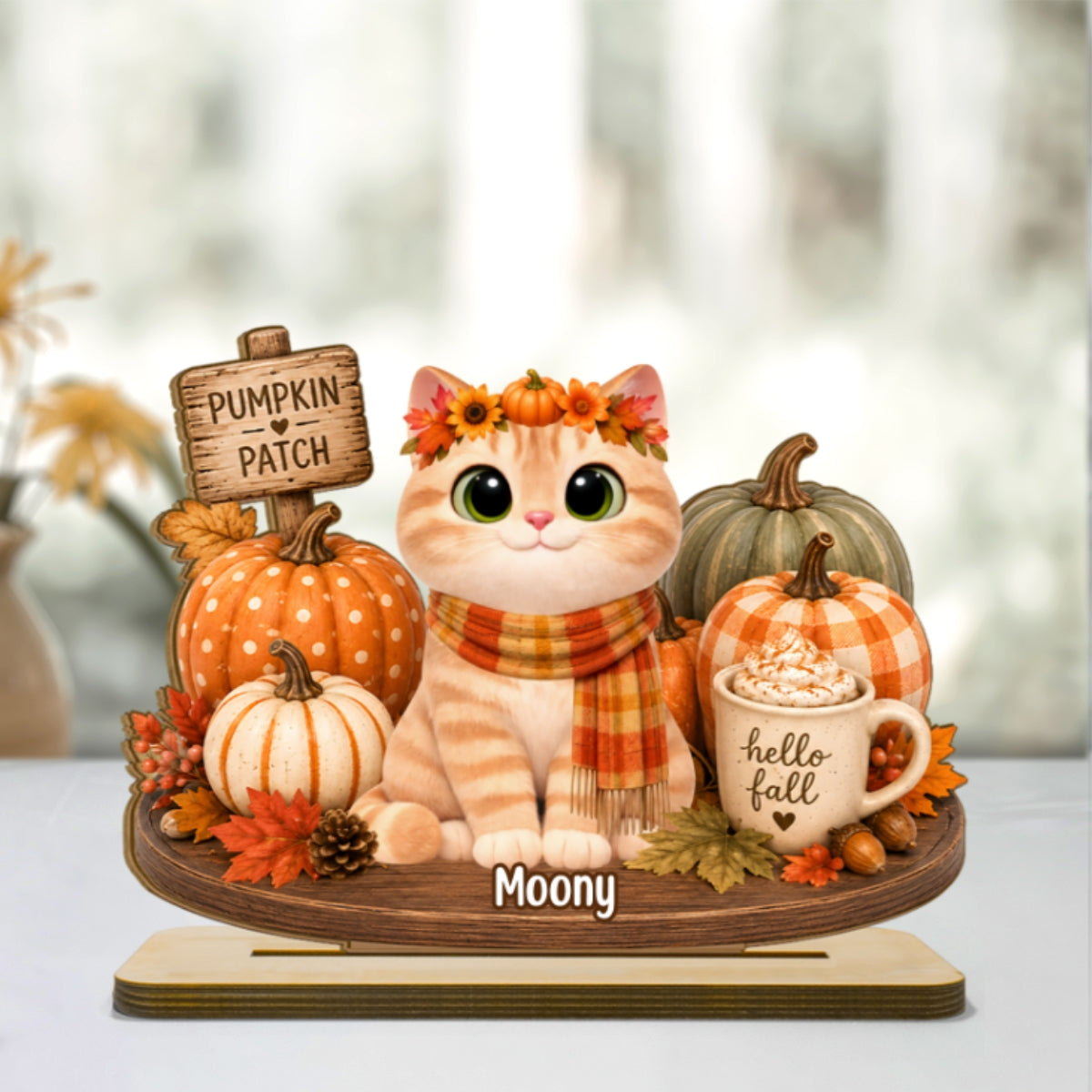 Halloween Cats Pumpkin Patch - Personalized 2-Layered Wooden Plaque - Fall Decor for Cat Lovers