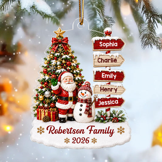 Christmas Festive Santa Snowman Family Sign Posts - Personalized Acrylic Ornament - Christmas Decor For Family