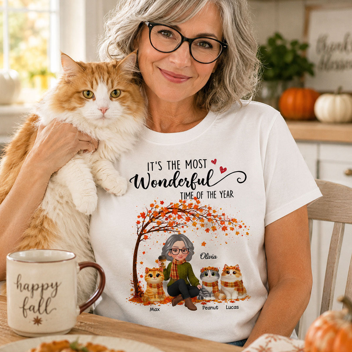 Most Wonderful Time of the Year Cute Cats - Personalized Shirt - Trendy Fall Tee for Cat Moms