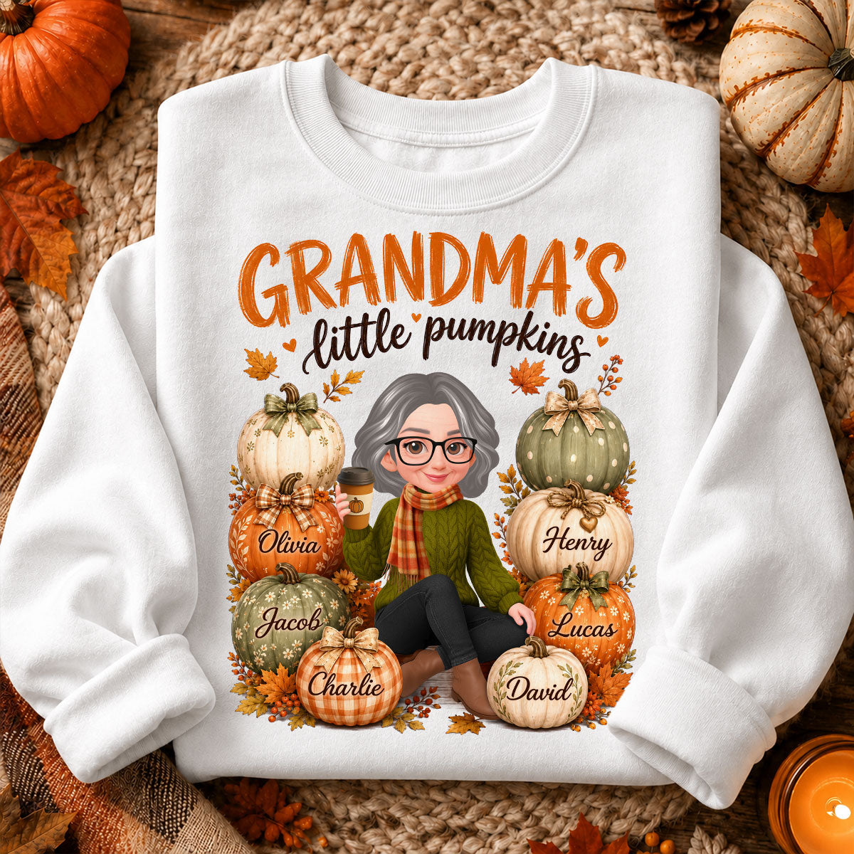 Grandma's Little Pumpkins - Personalized Shirt - Cozy Fall Tee for Grandma