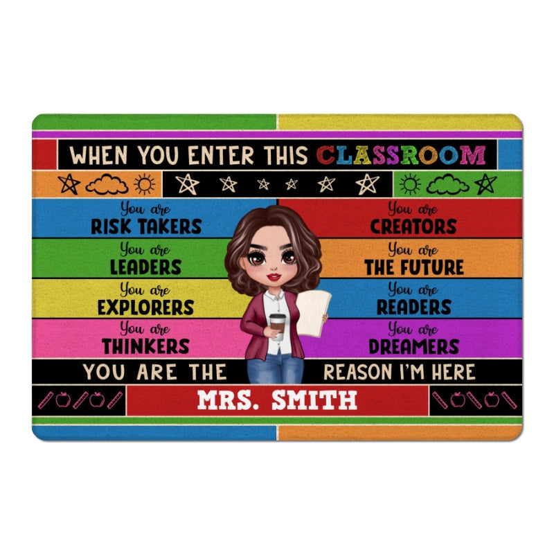 Doll Teacher Colorful Classroom Welcome Personalized Doormat