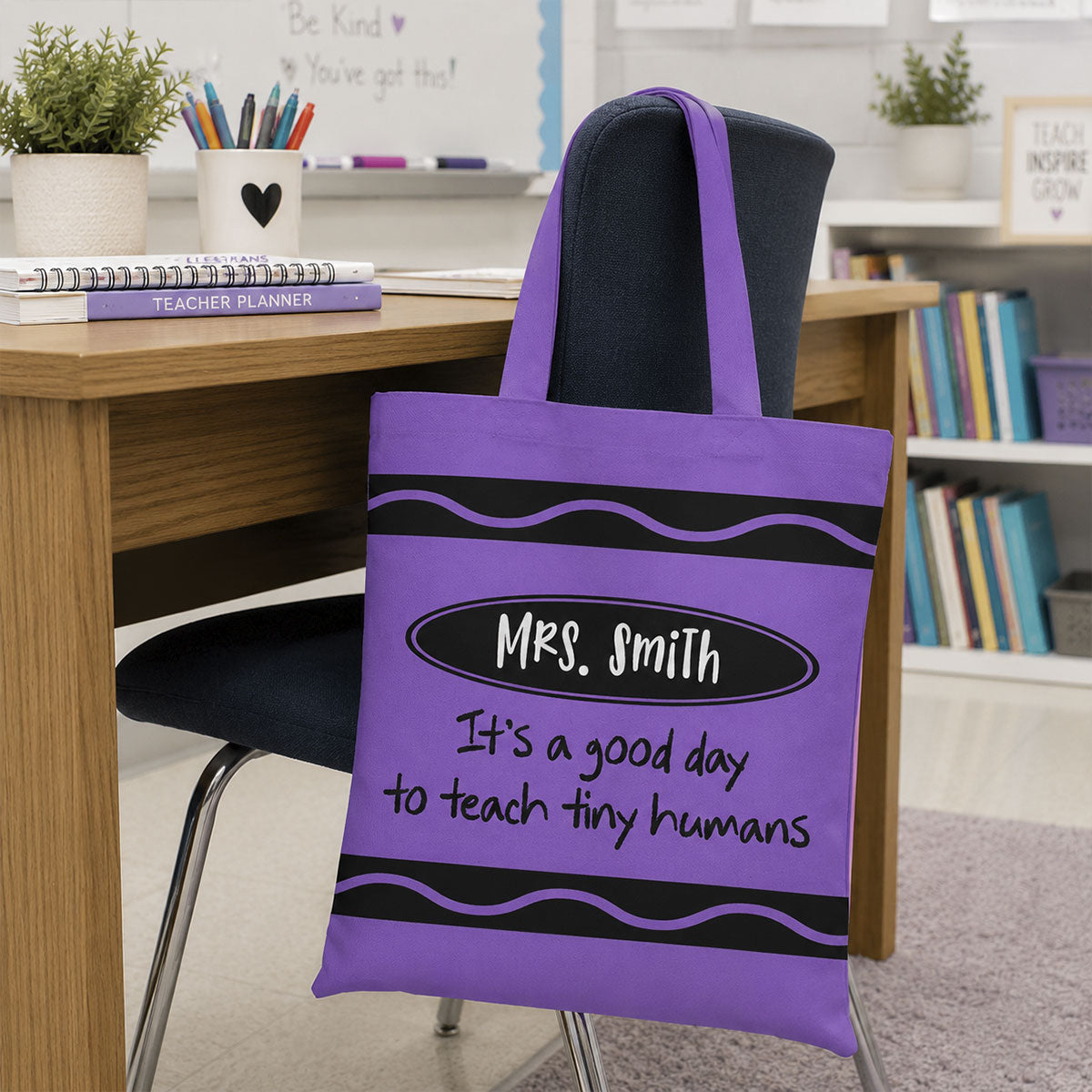 Teacher Crayon Theme It's A Good Day To Teach Tiny Humans - Personalized Tote Bag - Back To School Gift For Teacher