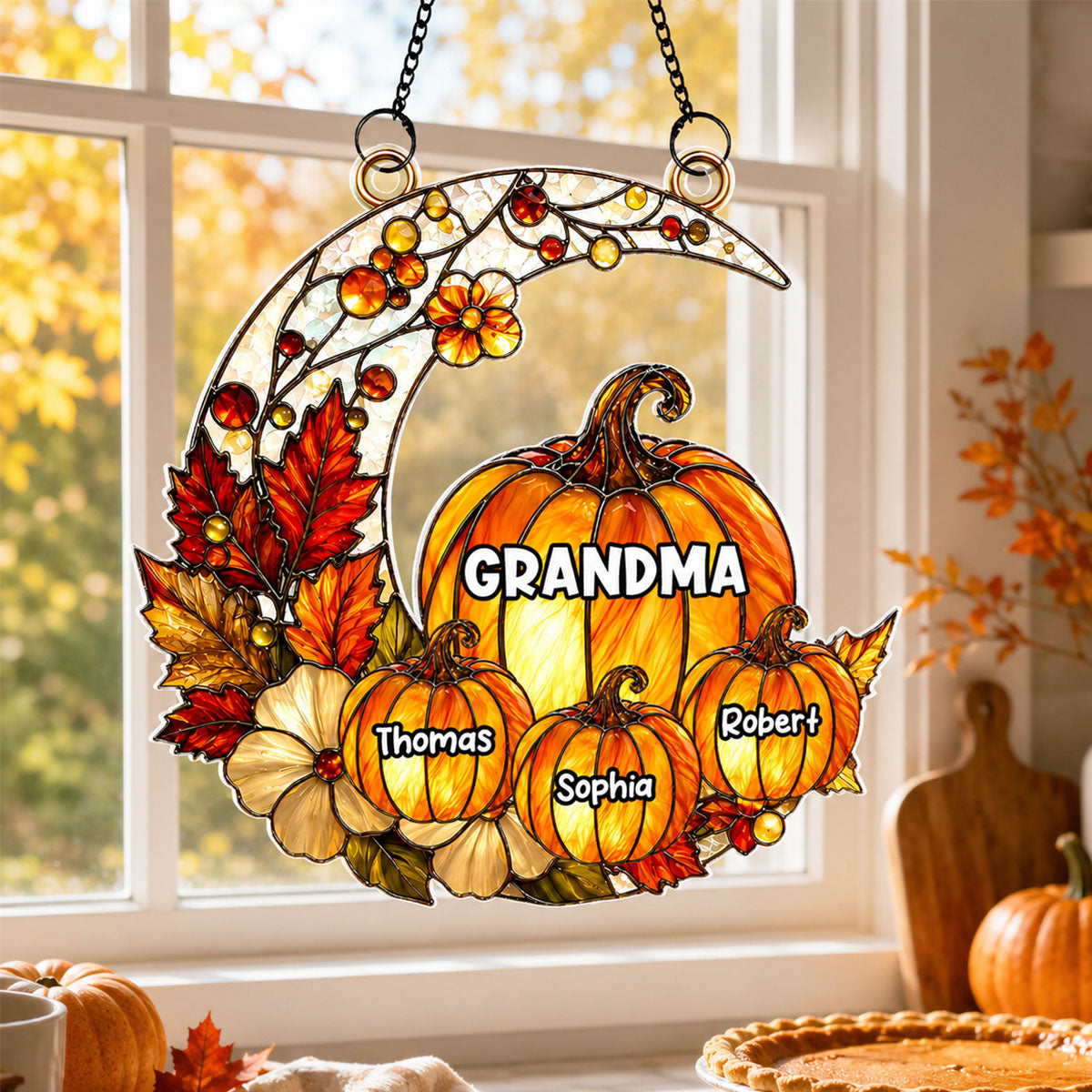 Fall Season Grandma Pumpkin Patch - Personalized Acrylic Window Hanging - Fall Season Decoration For Grandma