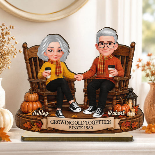 Fall Season Couple Growing Old Together - Personalized 2-Layered Wooden Plaque - Fall Decor For Couple