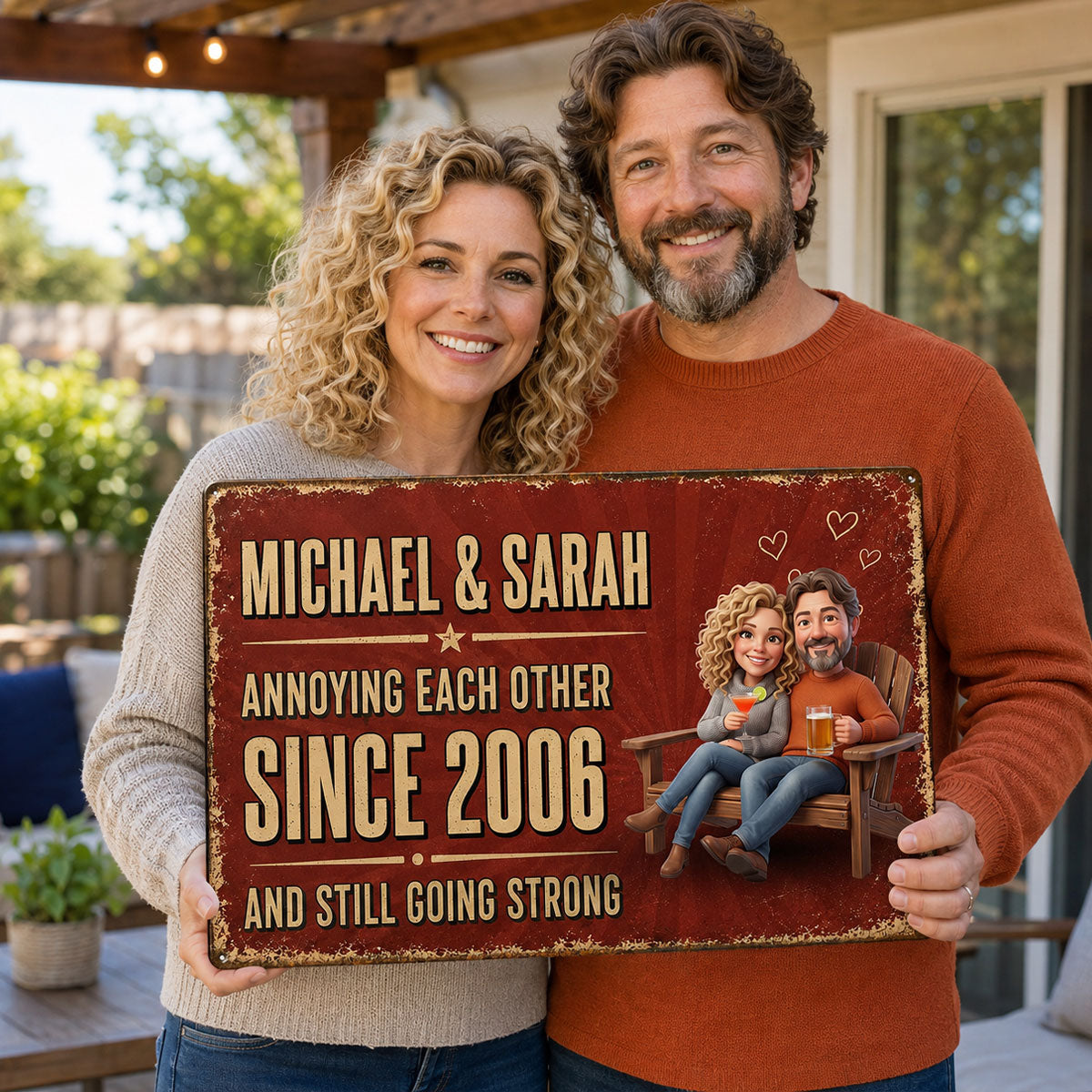 Custom Photo Couple Annoying Each Other - Personalized Metal Sign - Anniversary Gift for Her, for Him