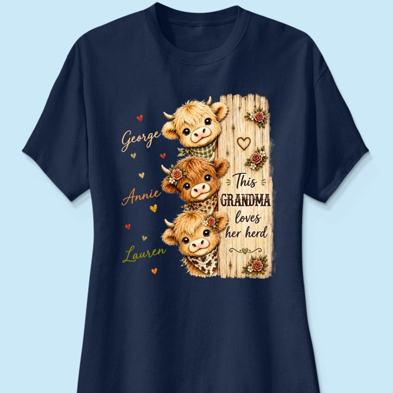 This Grandma Loves Her Herd Highland Cow - Personalized Shirt - Trendy Cozy Fall Shirt for Grandma