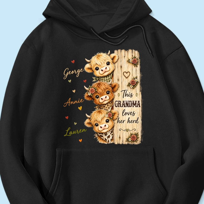 This Grandma Loves Her Herd Highland Cow - Personalized Shirt - Trendy Cozy Fall Shirt for Grandma