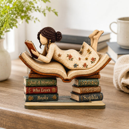 Woman Reading Book 2D Flat - Personalized 2-Layered Wooden Plaque - Gift For Book Lover, Bookworm