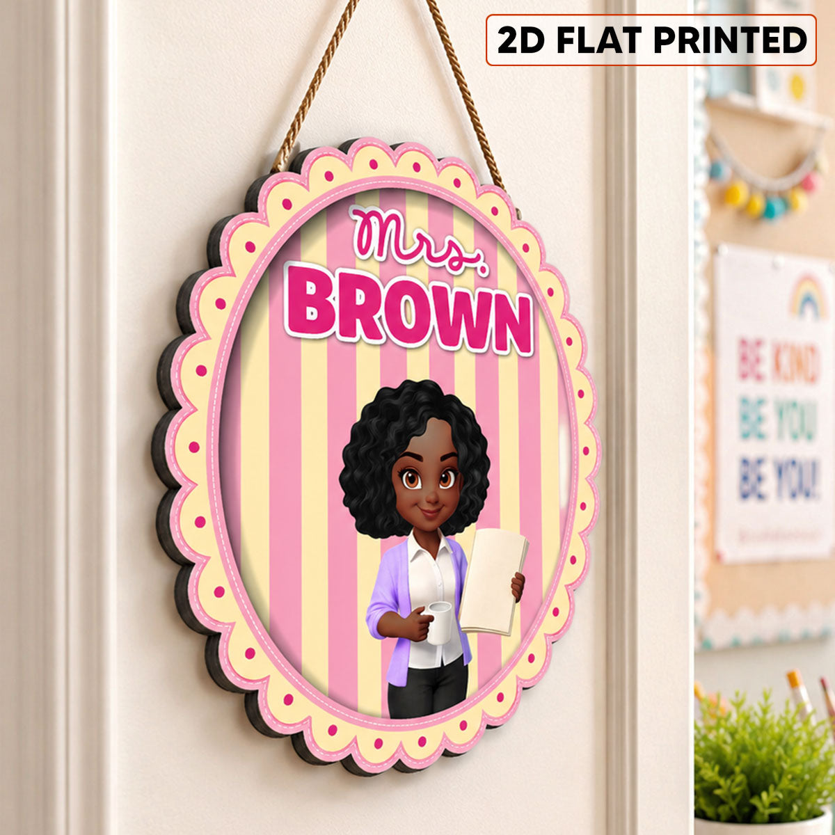 Coquette Striped Style Teacher Welcome To Classroom - Personalized Wood Sign - Back To School, Classroom Decor
