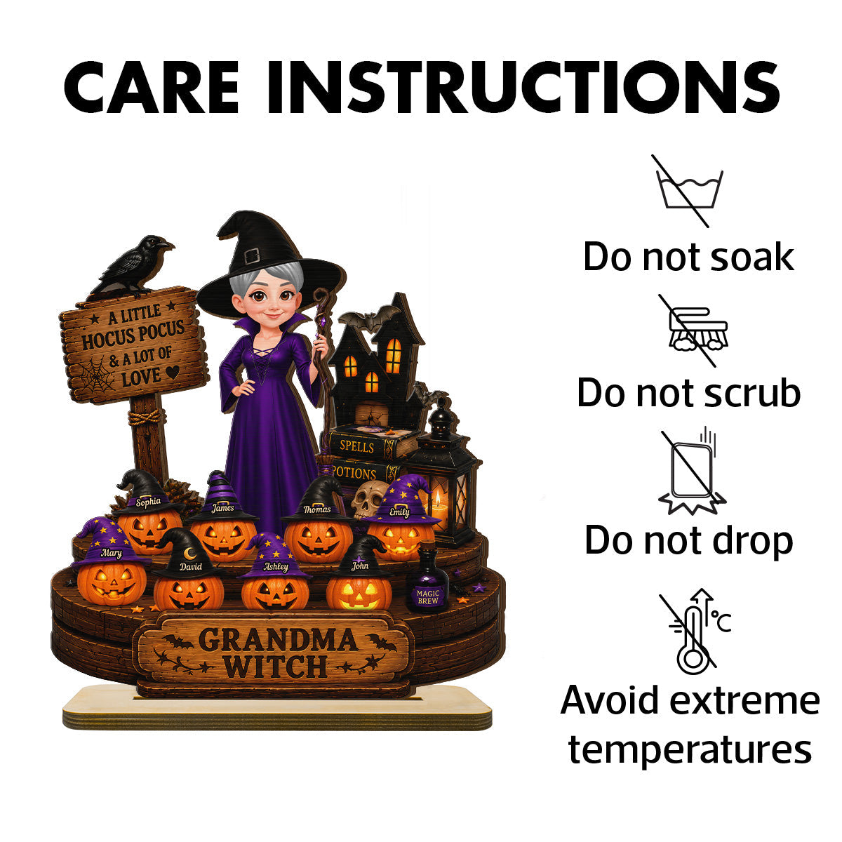 Halloween Grandma Little Pumpkin 2D Flat - Personalized Wooden Plaque